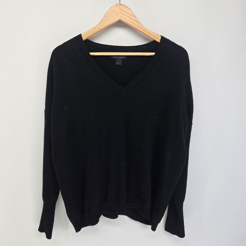 J.Crew Collection Sweater Womens L Black Italian Cashmere V-Neck Luxury
